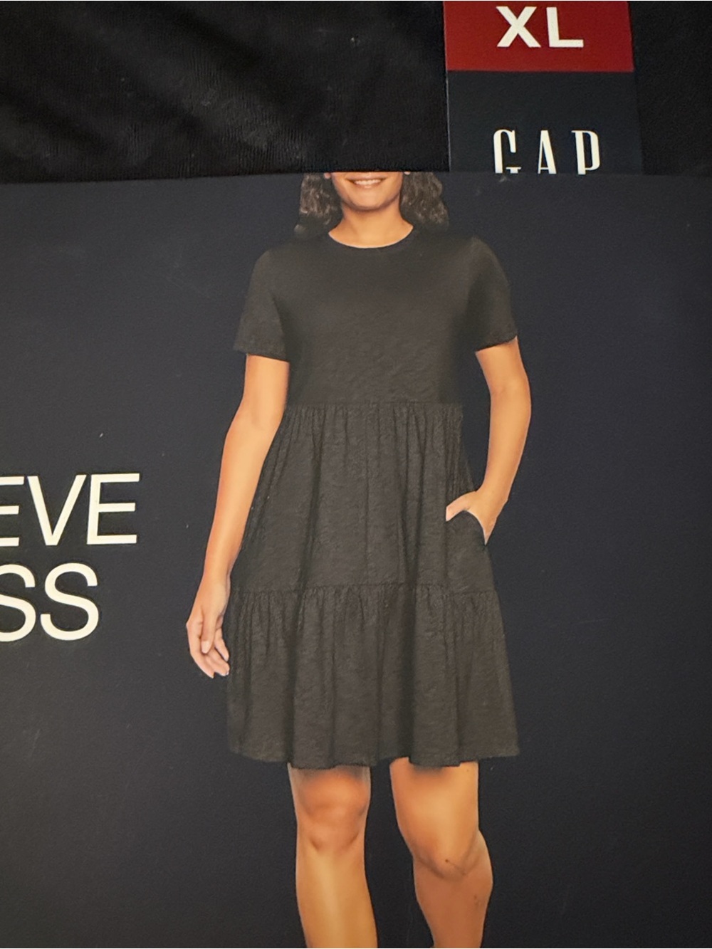 GAP Black Short Sleeve Tiered Jersey Dress